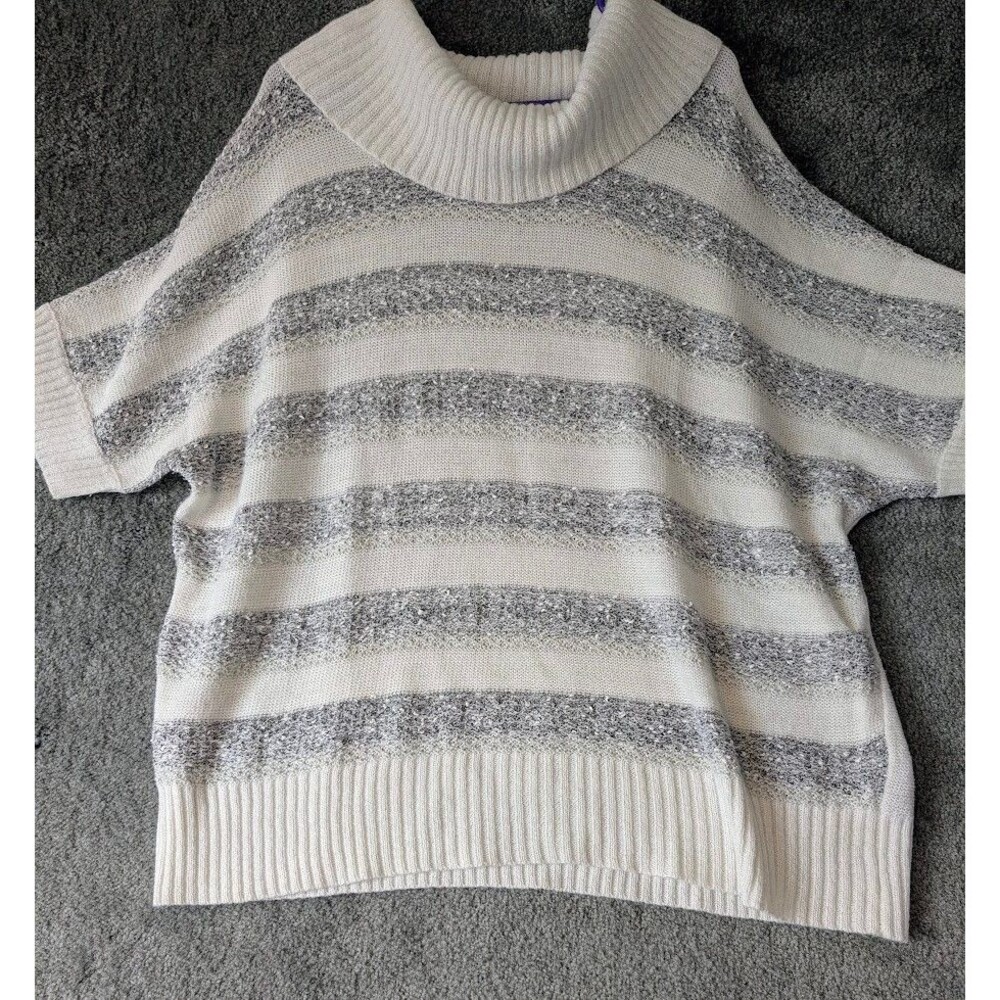 Womens 3X AGB Sweater White Silver Stripes Short Sleeve Pullover Plus Size Top